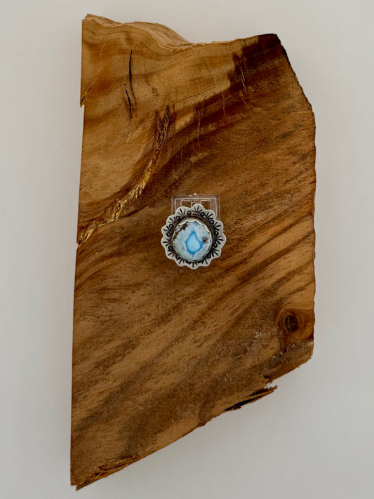 Golden Hills Turquoise Round Ring with Ruffles - Native Handmade - Artist Not Specified - Size Adjustable