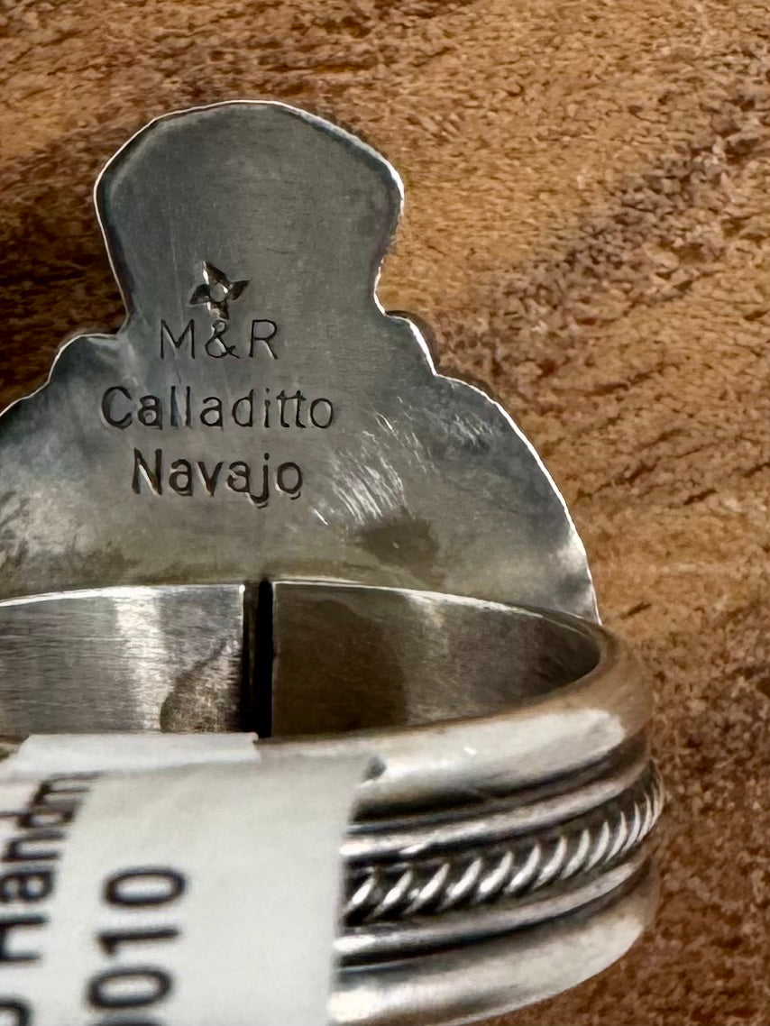 Arizona Turquoise Shield Ring - Sterling Silver - Native Handmade - M&R Calladito (artist) - Size 8.5