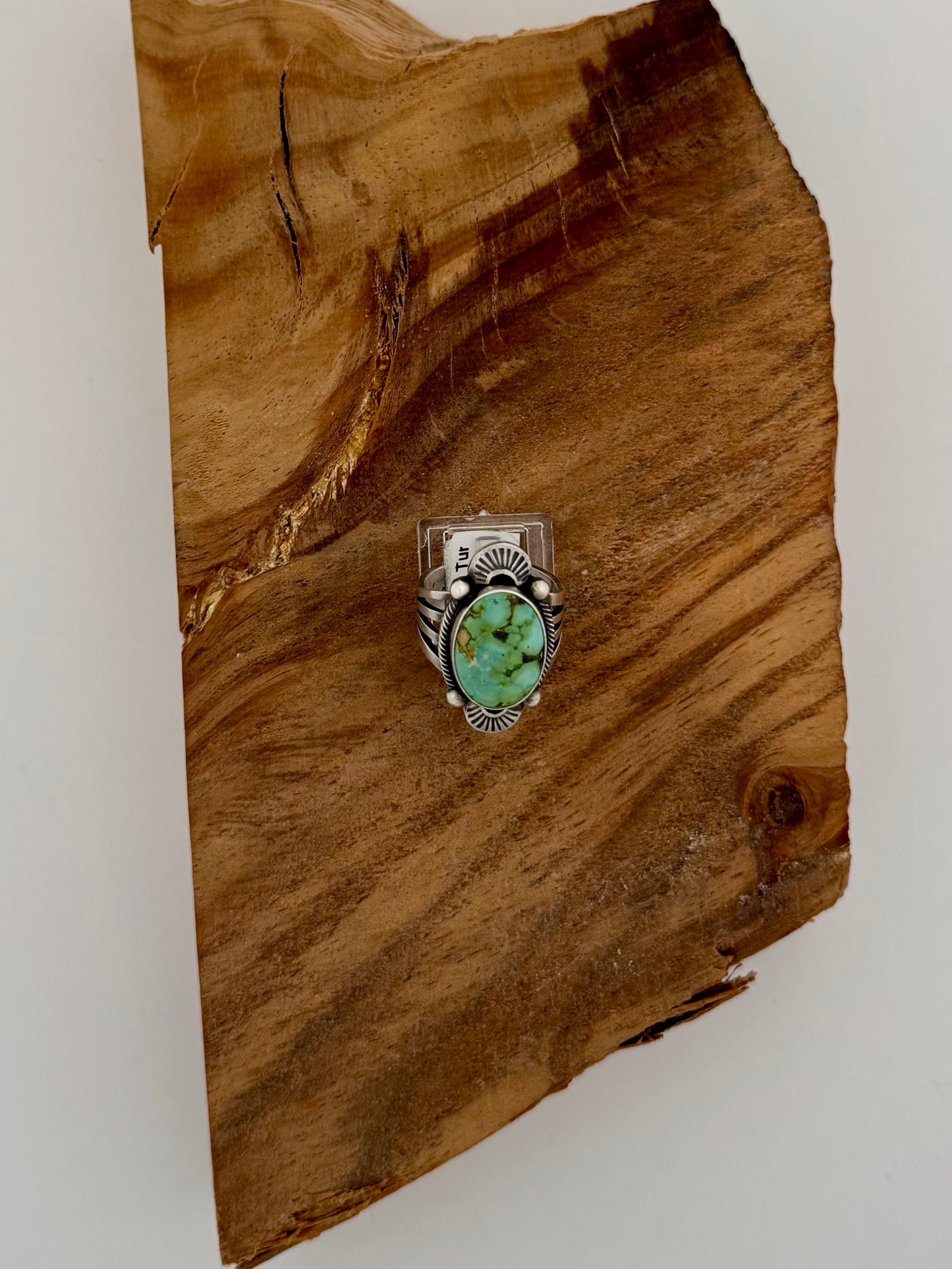 Oval Sonoran Turquoise Ring - Sterling Silver - Native Handmade - D. Benally - Size 10
