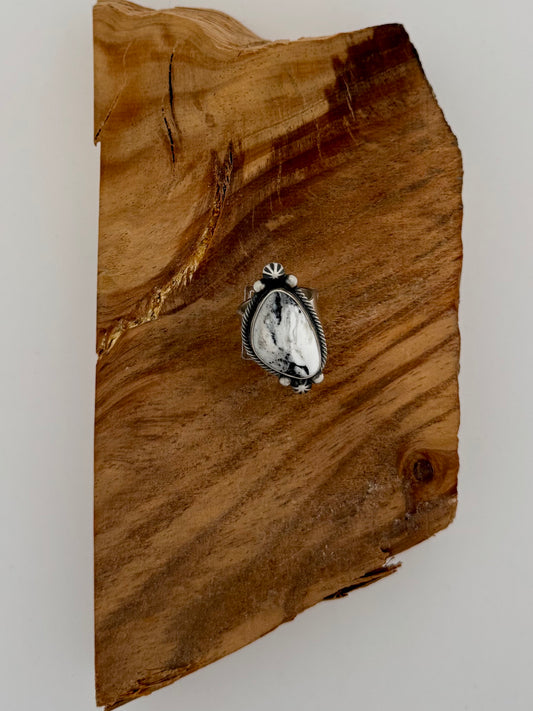 White Buffalo Ring- Sterling Silver - Native Handmade - Maggie Bedah (artist) - Size 9.75