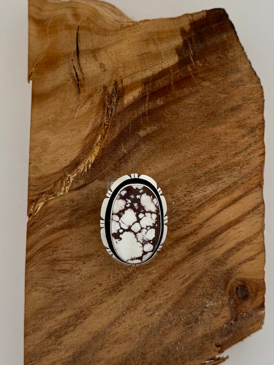 White Horse Oval Ring- Sterling Silver - Native Handmade - Alice Mc Shirley(artist) - Size 10