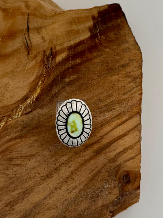 Palomino Oval Concho Ring - Sterling Silver - Native Handmade - B. Haley (artist) - Size 10