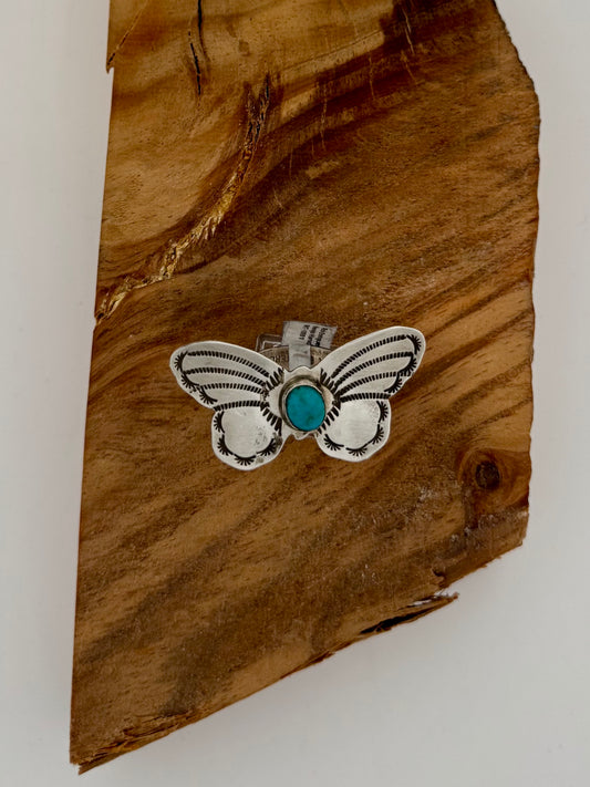 Butterfly Ring with Kingman Turquoise - Navajo Handmade - Rick Enriquez - Size 13