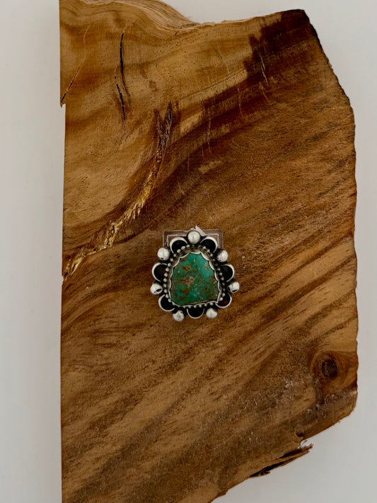 Triangular Ring - Turquoise - Sterling Silver - Native Handmade - DD (artist) - Size 7/Adjustable