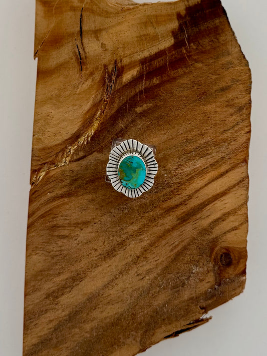 Kingman Turquoise Concho Ring- Sterling Silver - Size 6