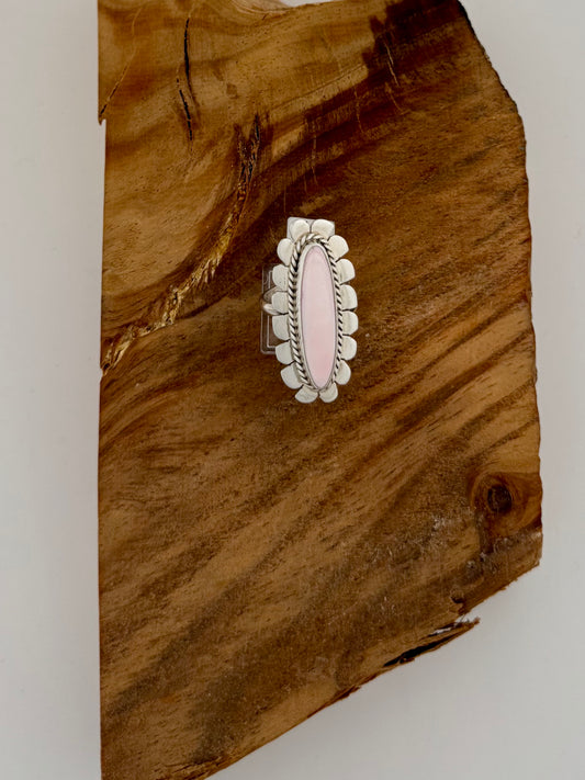 Pink Conch Ring - Sterling Silver - Navajo Handmade - Lucian Koinva - Size 8/Adjustable