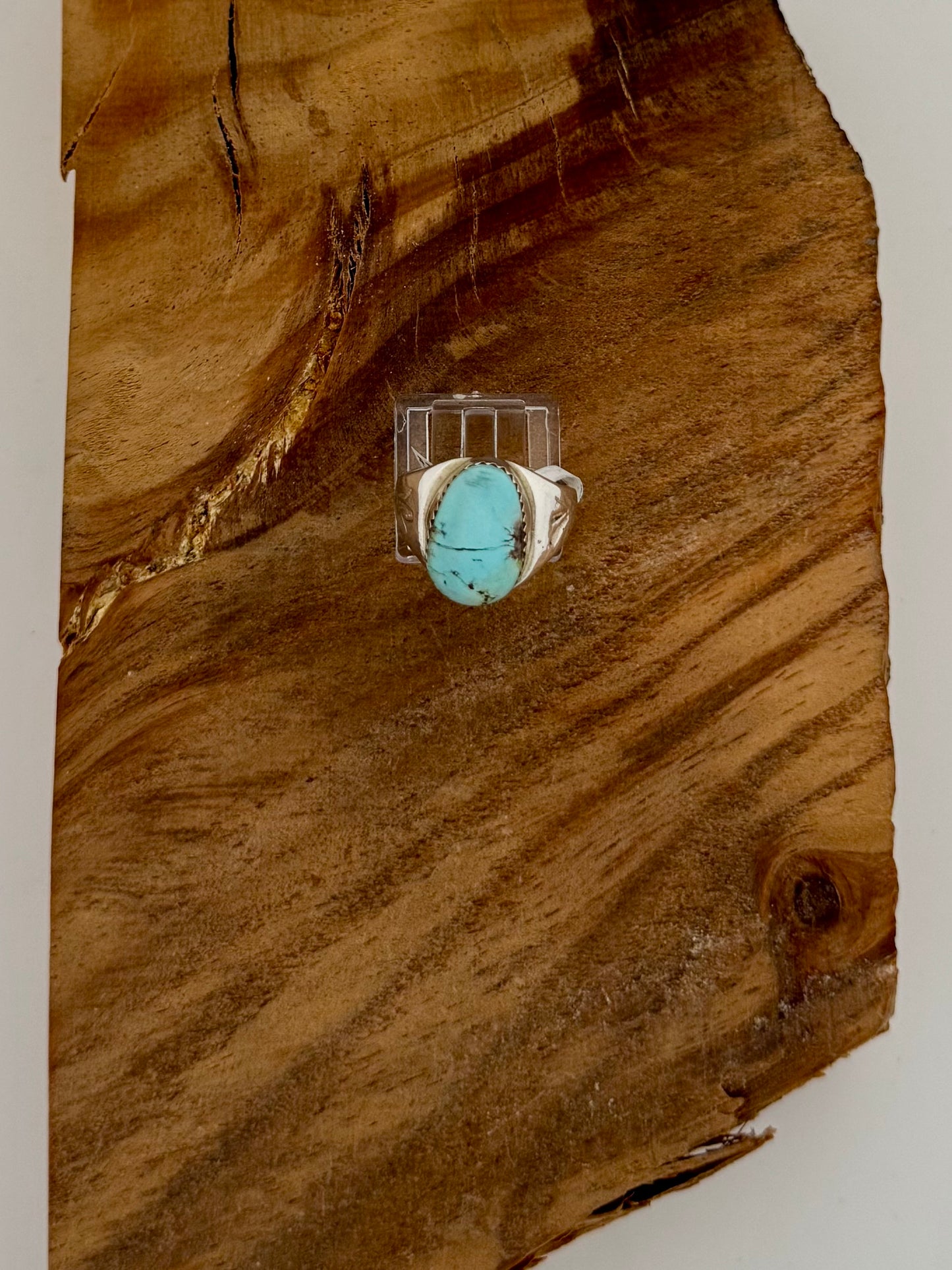 Kingman Turquoise Signet Ring - Sterling Silver - Native Handmade - Annie Lincoln (artist) - Size 9.75