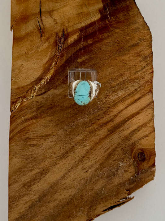 Kingman Turquoise Signet Ring - Sterling Silver - Native Handmade - Annie Lincoln (artist) - Size 9.75