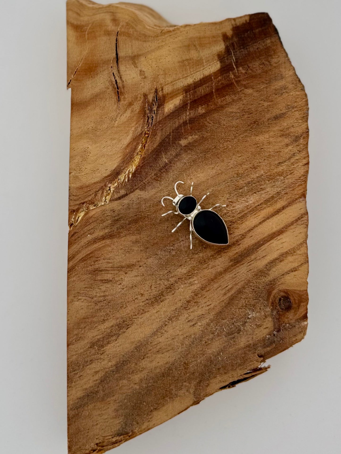 Sterling Silver Onyx Ant Pin