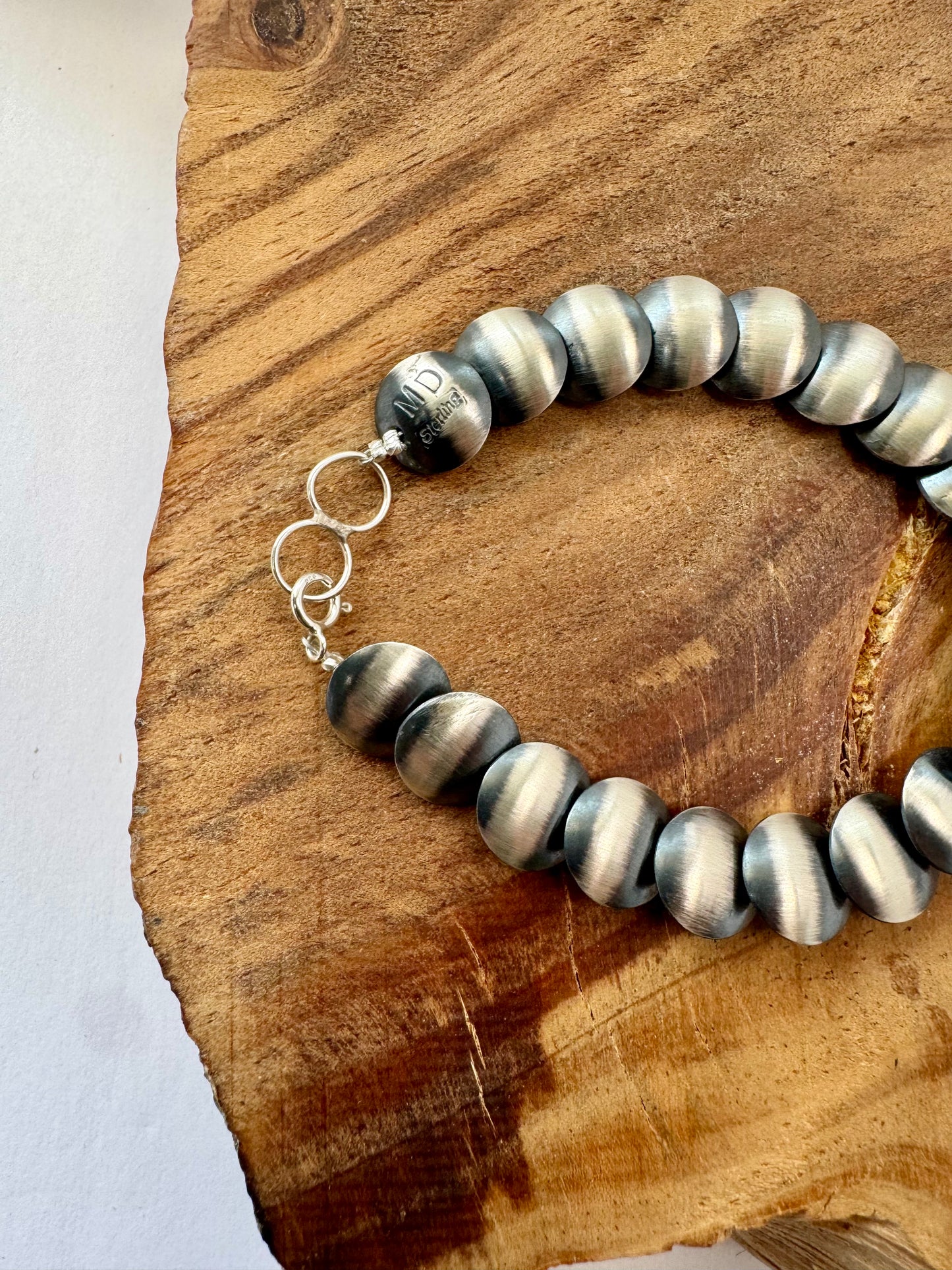 Sterling Silver Handmade Pearl Pillow bead bracelet - Artist- Mary Dayea - Length 8"