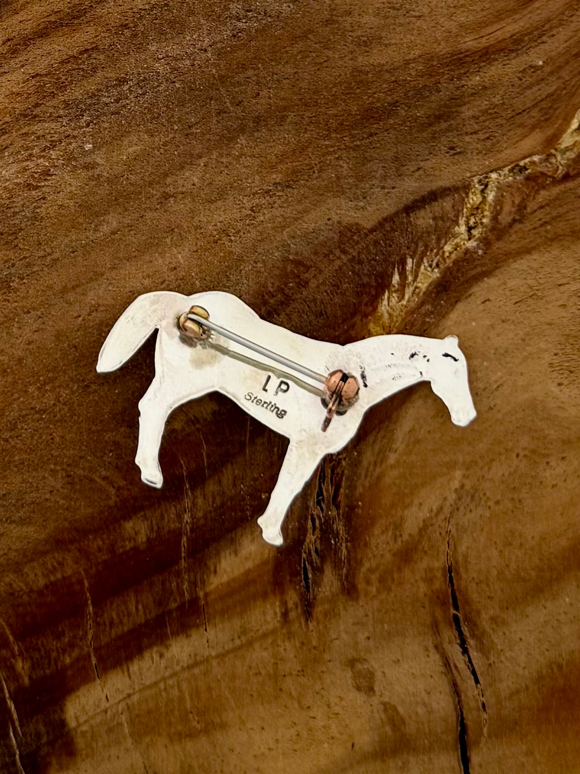 Sterling Silver Horse with Turquoise Pin- Artist- LP- Navajo Handmade