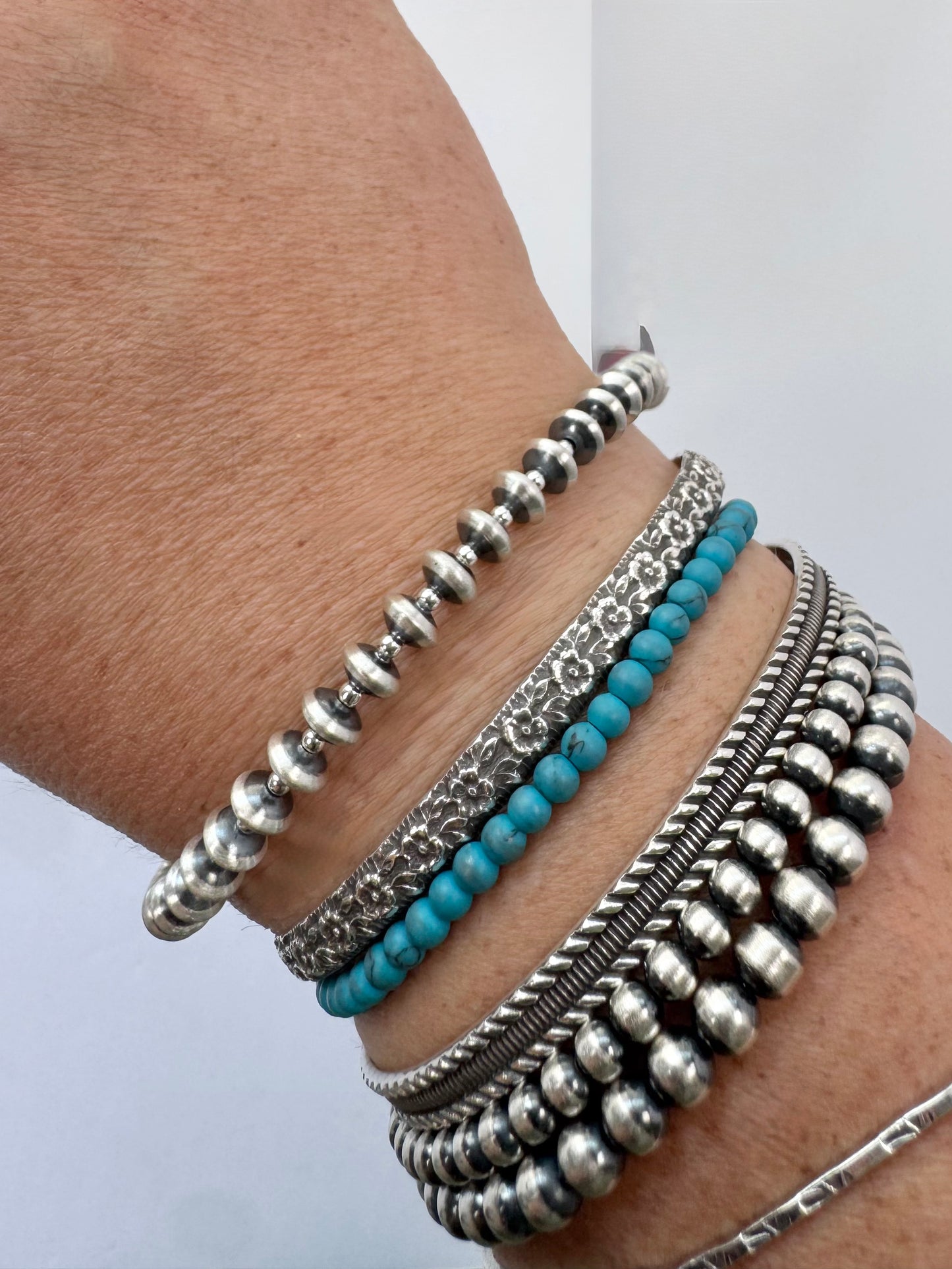 Sterling Silver Disk Shaped Oxy Bead Bracelet - Length 7-8"