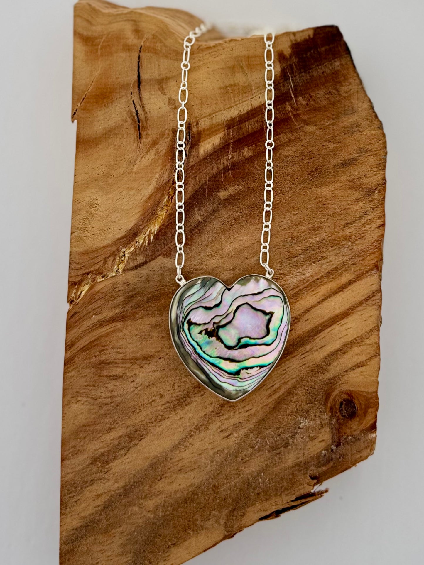 Sterling Silver Abalone Heart Necklace - Artist - R. Grace- Length 20"