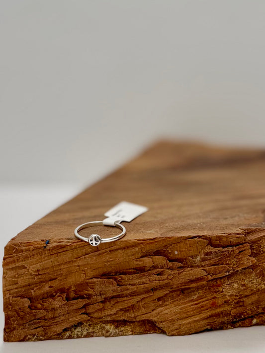 Thin Peace Sign Ring - Sterling Silver