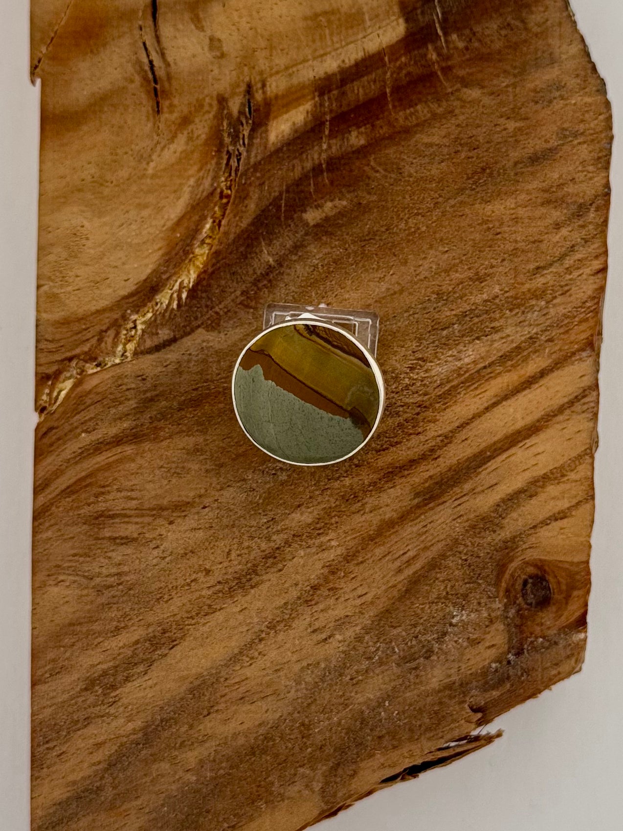 Picture Jasper Round Ring- Sterling Silver - Size 8/Adjustable