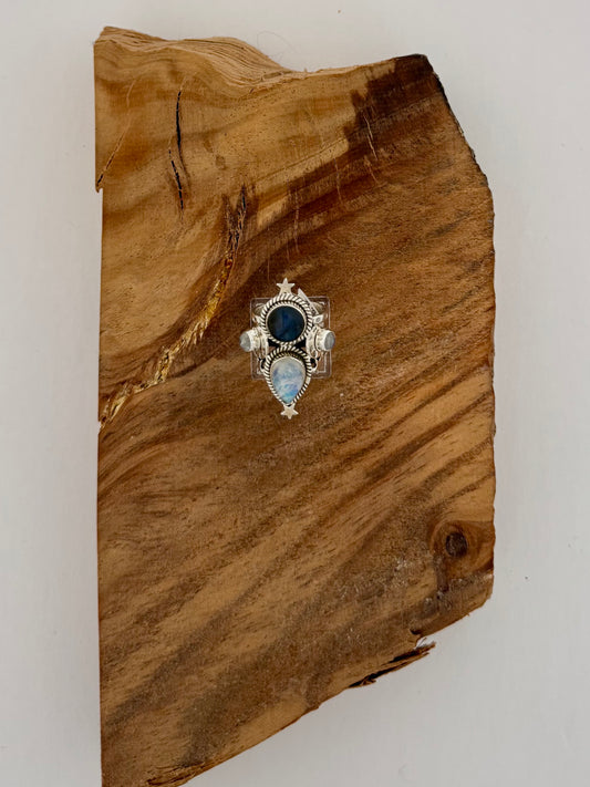 Moon Stone & Labradorite Stars Ring - Sterling Silver - Size 7