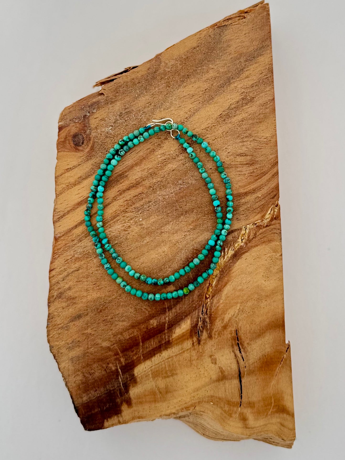 Hubei Turquoise 3mm Round Bead Necklace - length 16.5"