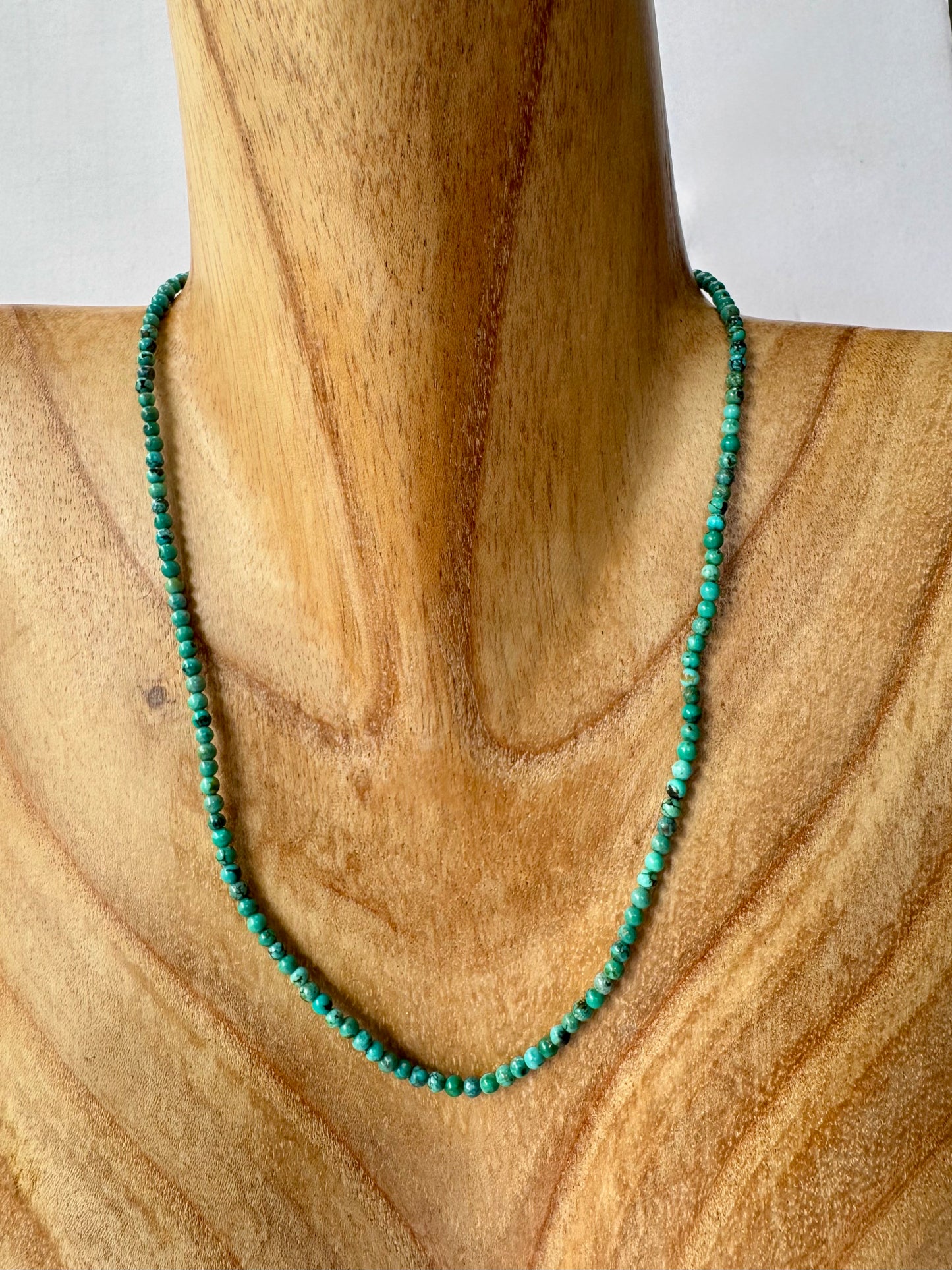 Hubei Turquoise 3mm Round Bead Necklace - length 16.5"