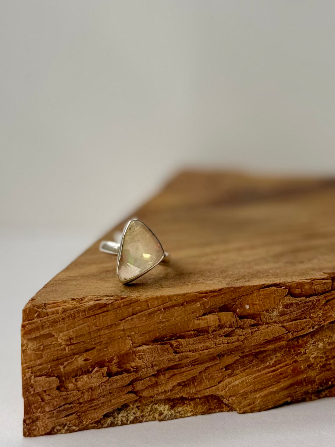 Raw Rough-Cut Ethiopian Opal Ring - Sterling Silver - Size 10