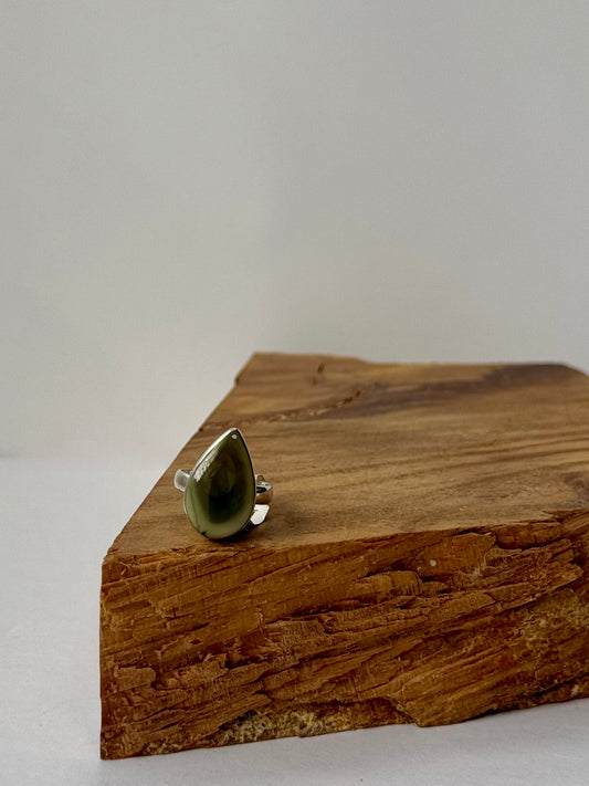 Imperial Jasper Teardrop Ring - Sterling Silver - Size 6.5