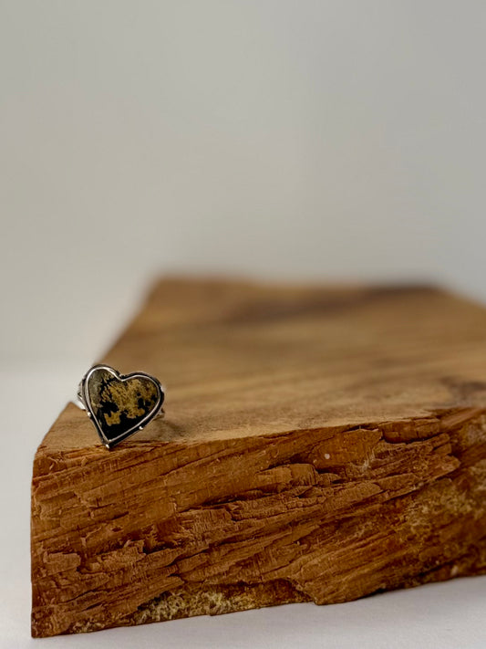 Nielet Jasper Heart Ring- Sterling Silver - Size 8