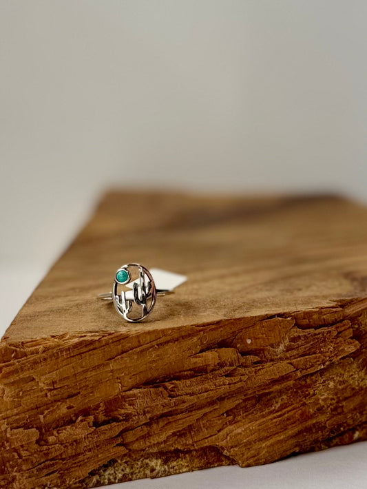 Cactus Turquoise Ring - Sterling Silver