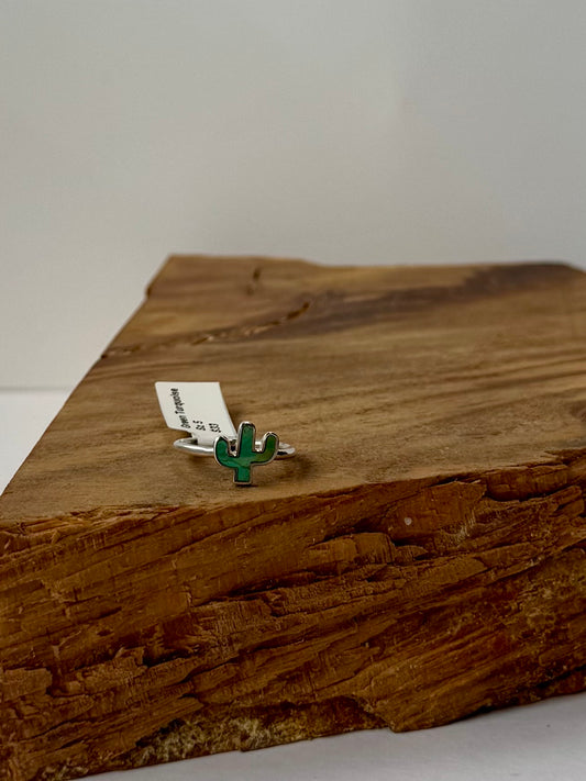 Sterling Silver and Green Turquoise Cactus Ring