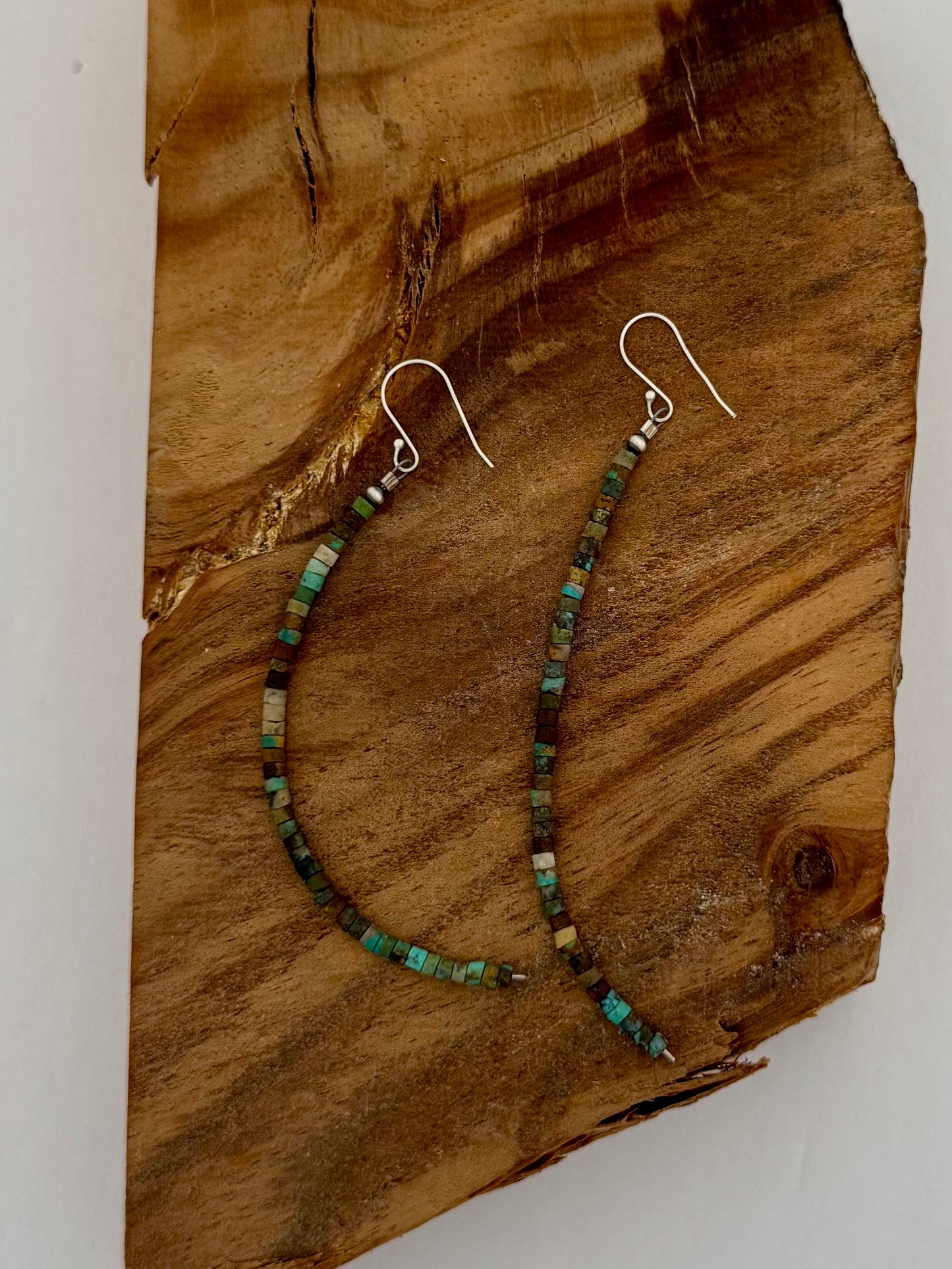 Dangling Bead Earrings - Turquoise - Sterling Silver - Native Handmade - Corraine Smith (artist)