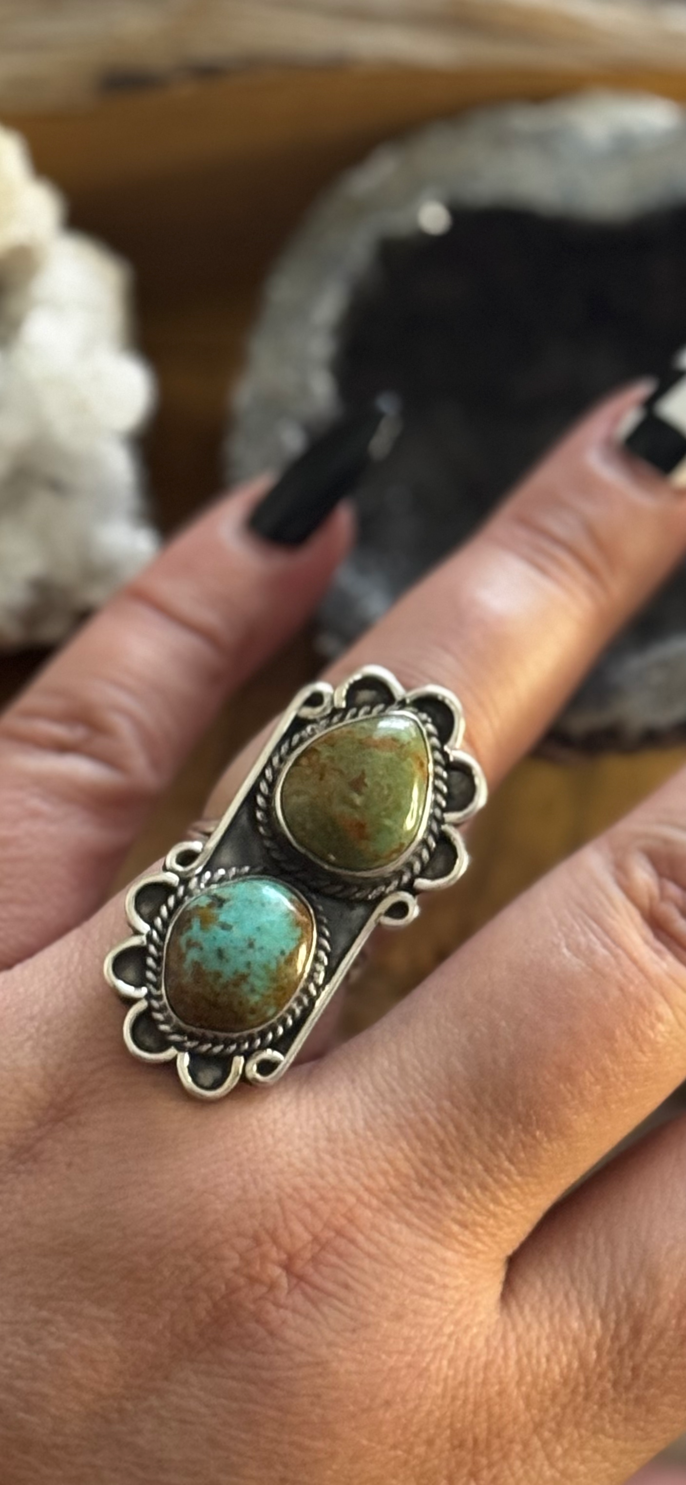 Dual Stone Ring - Kingman Turquoise - Sterling Silver - Size 8