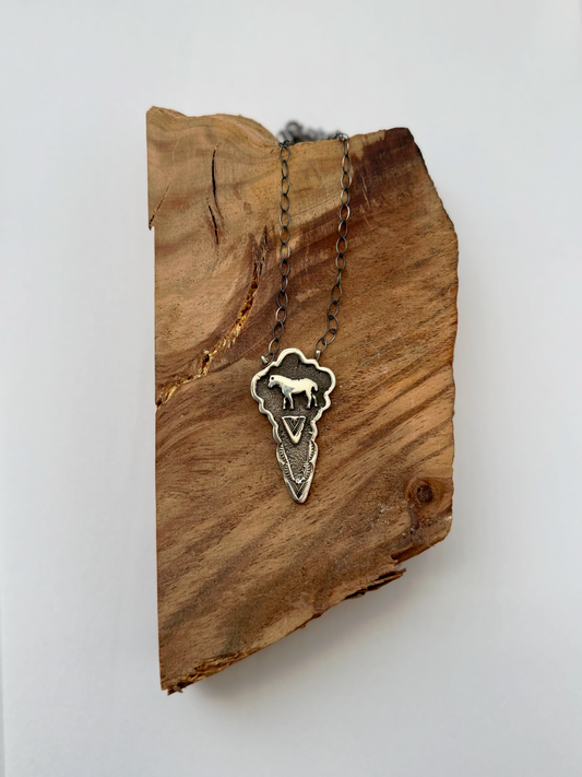 Sterling Silver Arrowhead with Horse Necklace - Native Handmade - Emerson Kinsel
