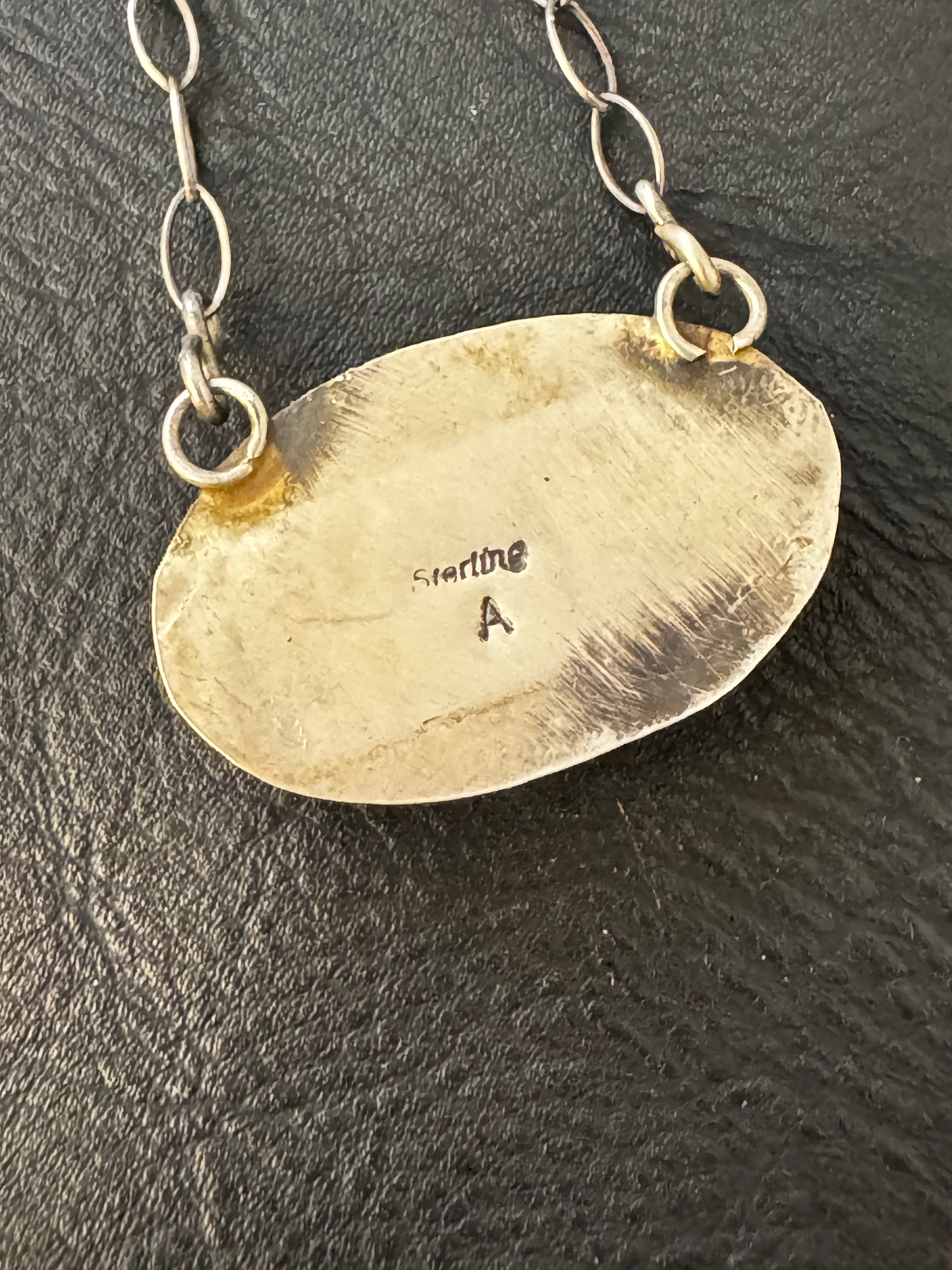 Necklace with Oval Stone - Boulder Turquoise - Sterling Silver - Native Handmade - Antionete Largo (artist)&nbsp;