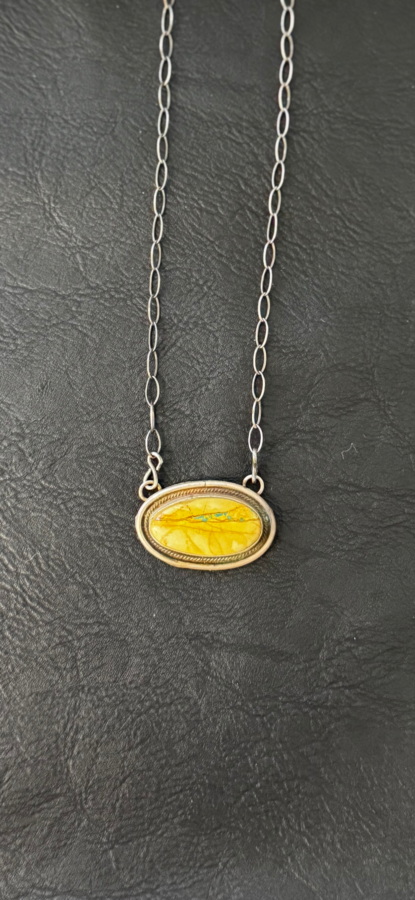 Necklace with Oval Stone - Boulder Turquoise - Sterling Silver - Native Handmade - Antionete Largo (artist)&nbsp;