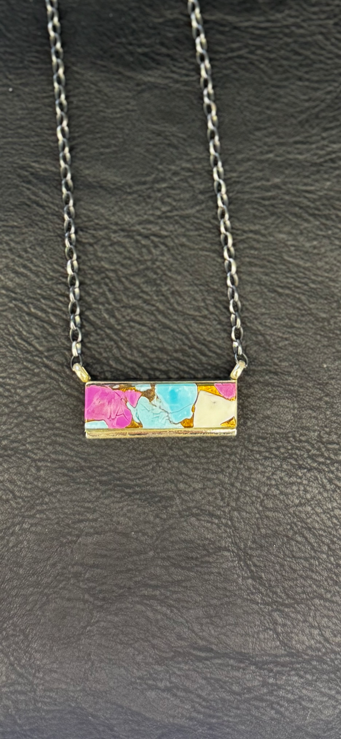 Necklace Bar with Stone - Cotton Candy Stone - Sterling Silver - Native Handmade - Steve Francisco (artist)