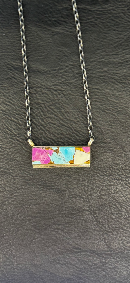 Necklace Bar with Stone - Cotton Candy Stone - Sterling Silver - Native Handmade - Steve Francisco (artist)