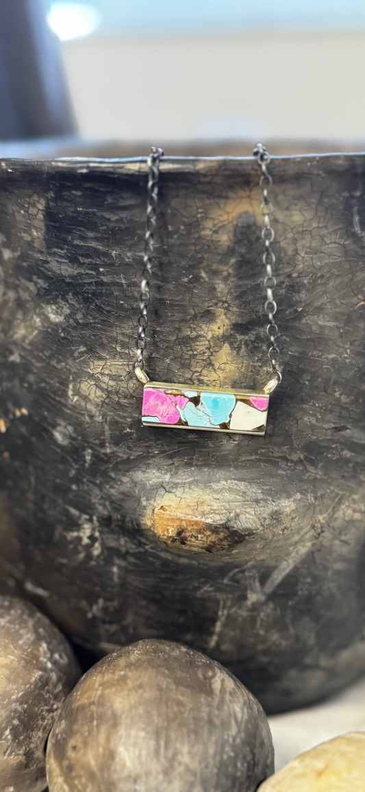 Necklace Bar with Stone - Cotton Candy Stone - Sterling Silver - Native Handmade - Steve Francisco (artist)