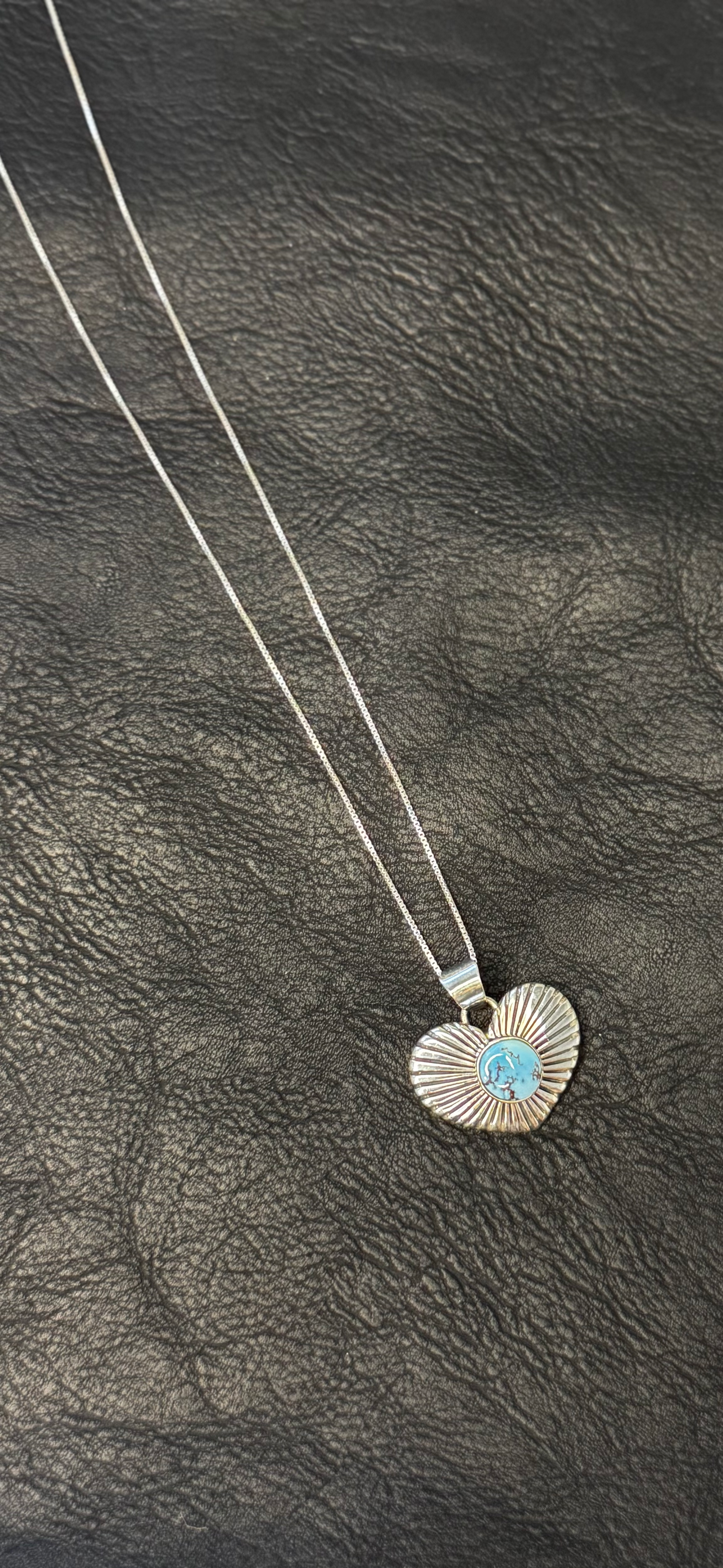 Heart Shaped Necklace with Stone - Golden Hills - Sterling Silver - Native Handmade - Allan Lee (artist)