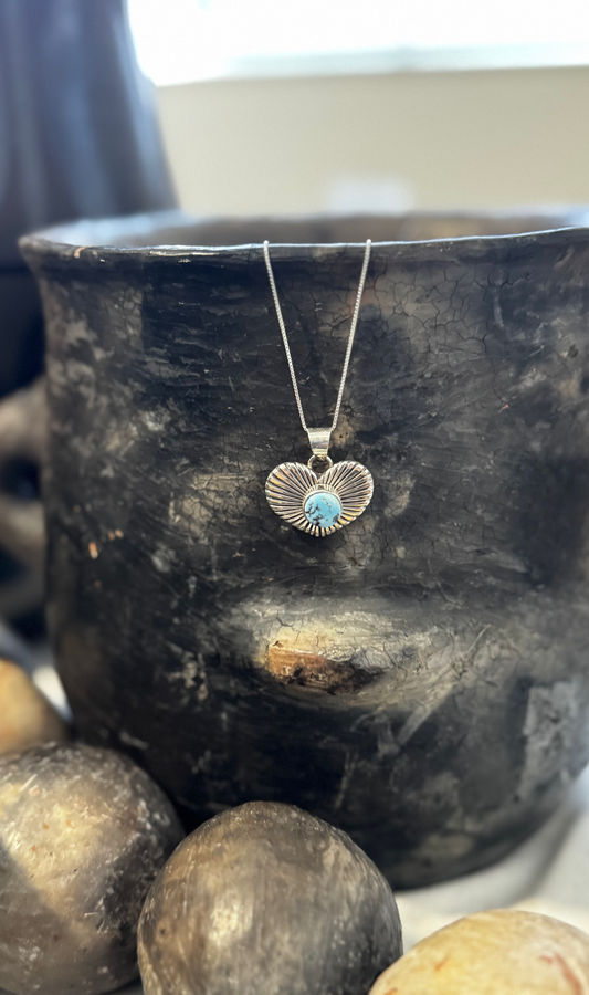 Heart Shaped Necklace with Stone - Golden Hills - Sterling Silver - Native Handmade - Allan Lee (artist)