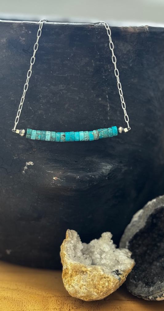 Bead Bar Necklace - Kingman Turquoise - Sterling Silver