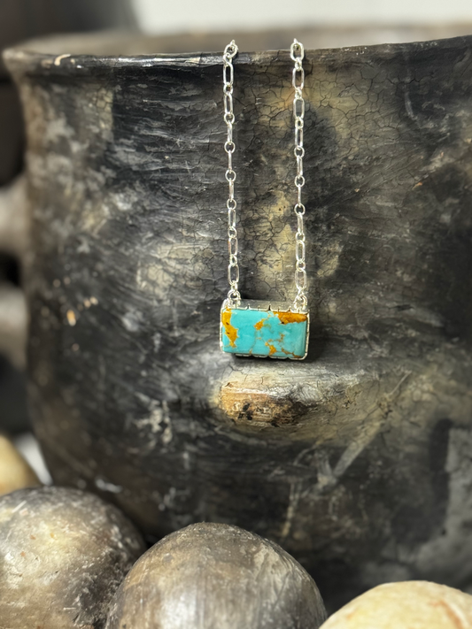 Necklace Bar with Stone - Kingston Turquoise - Sterling Silver