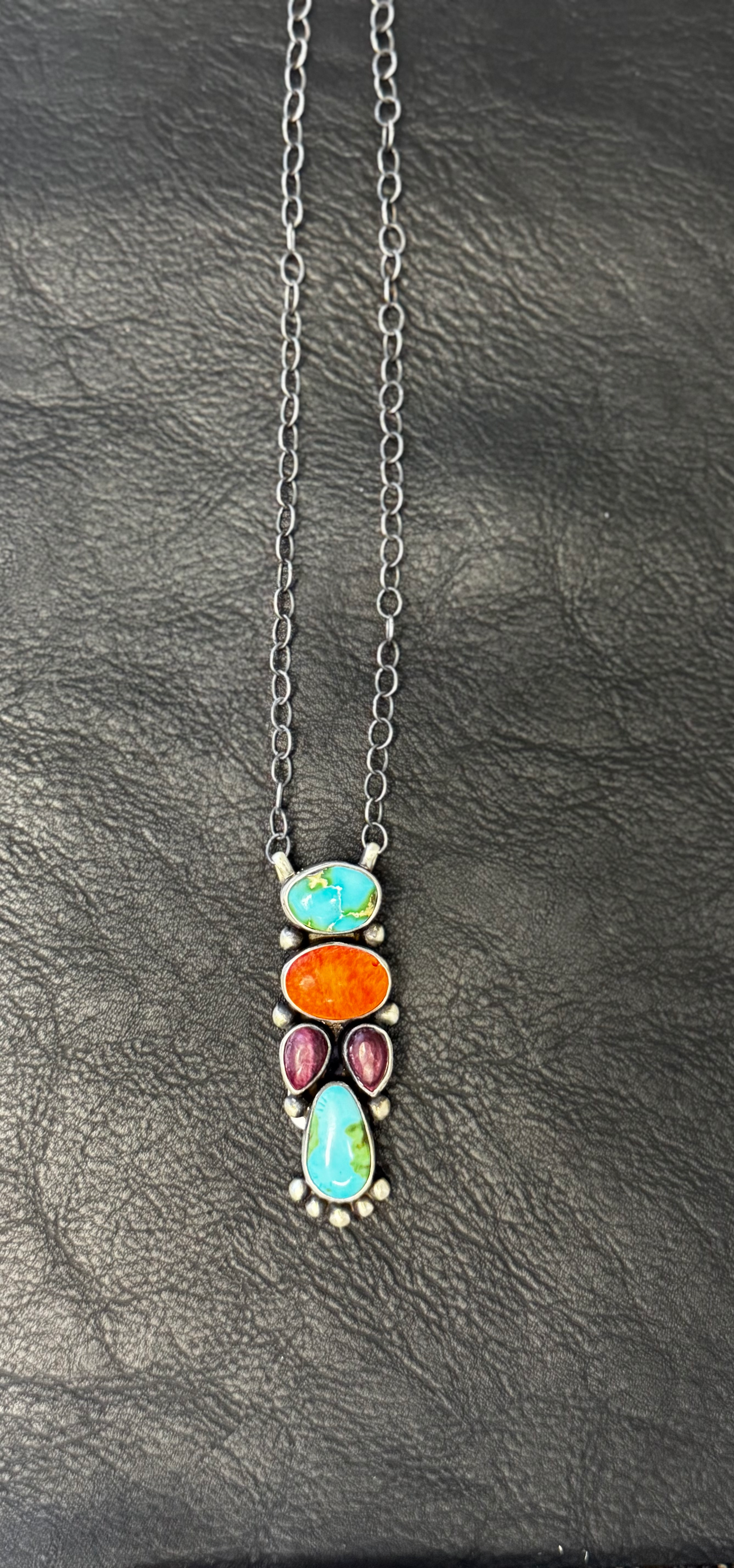 Necklace Multi Stone - Sonoran Turquoise, Spiny Oyster - Sterling Silver - Scott Skeets (artist)
