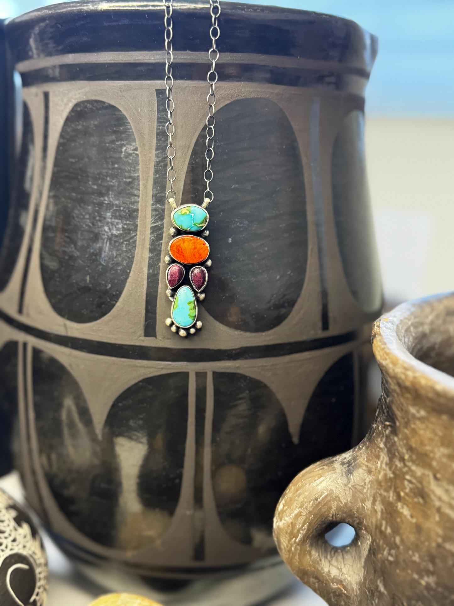 Necklace Multi Stone - Sonoran Turquoise, Spiny Oyster - Sterling Silver - Scott Skeets (artist)