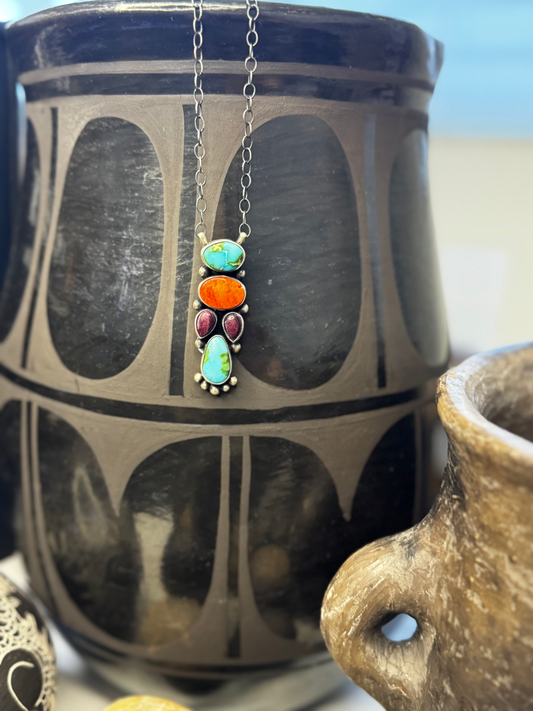 Necklace Multi Stone - Sonoran Turquoise, Spiny Oyster - Sterling Silver - Scott Skeets (artist)