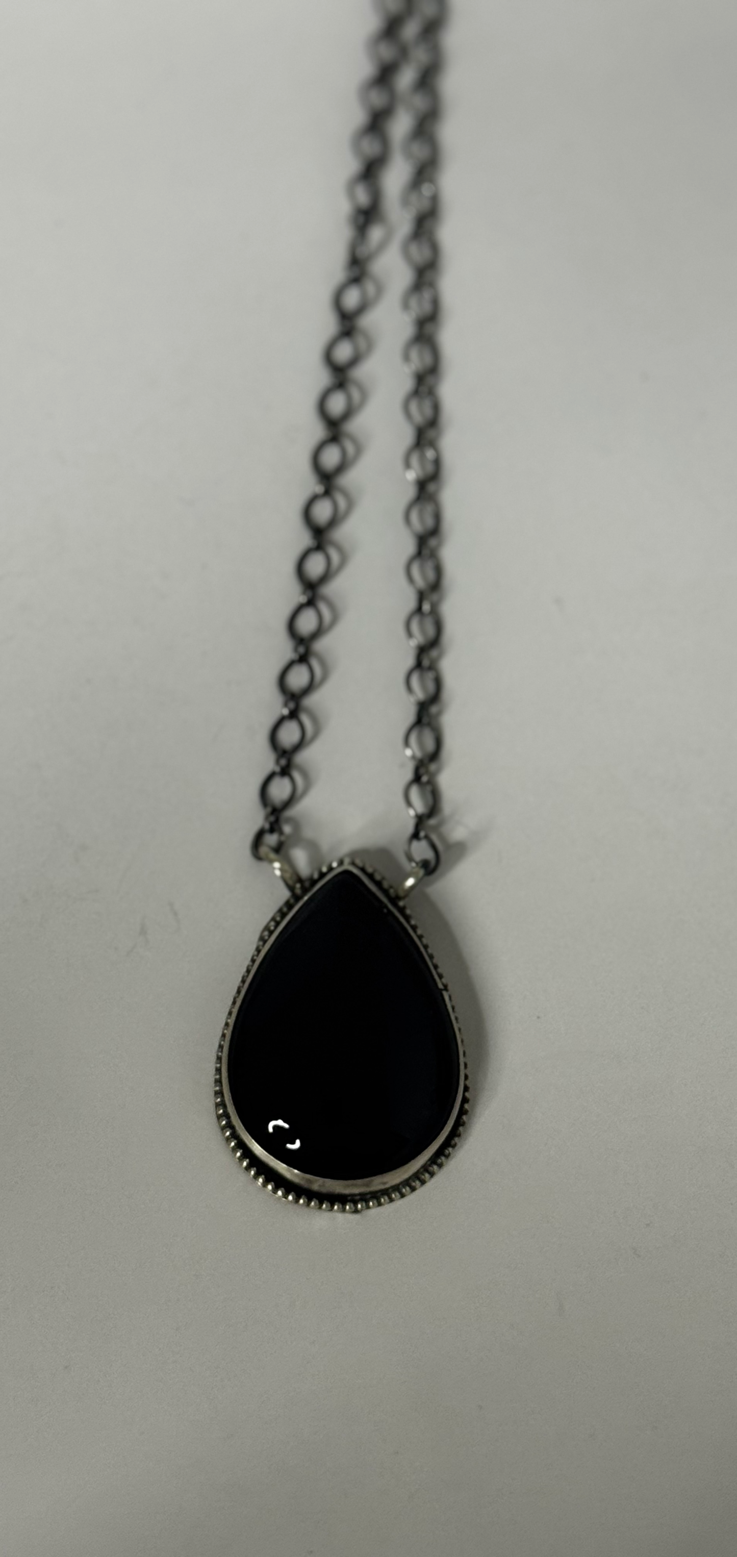 Tear Drop Necklace with Stone - Onyx - Sterling Silver - Native Handmade - HA (artist)