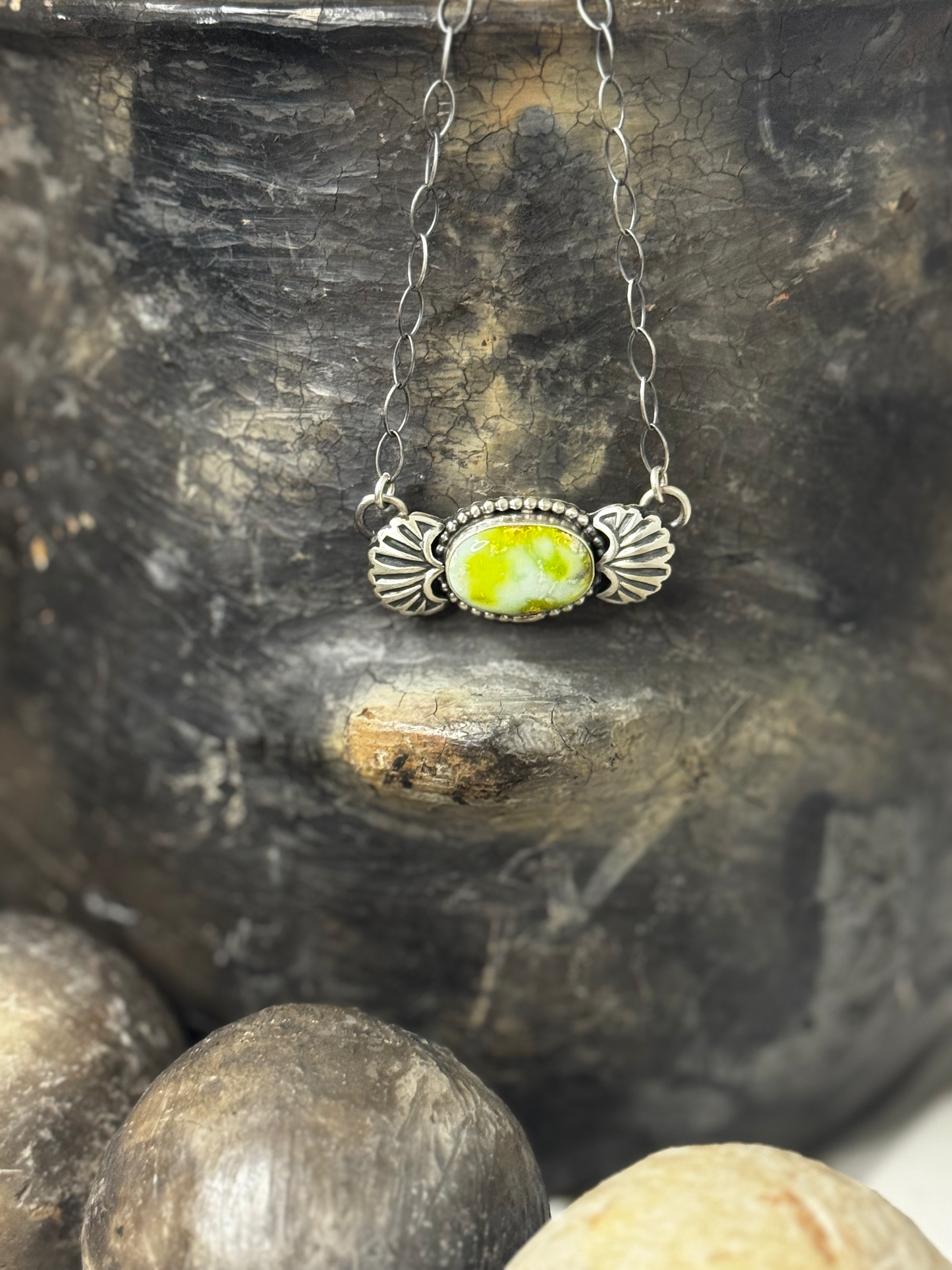 Necklace with Stone - Palomino - Sterling Silver - Native Handmade - Dan Henio (artist)