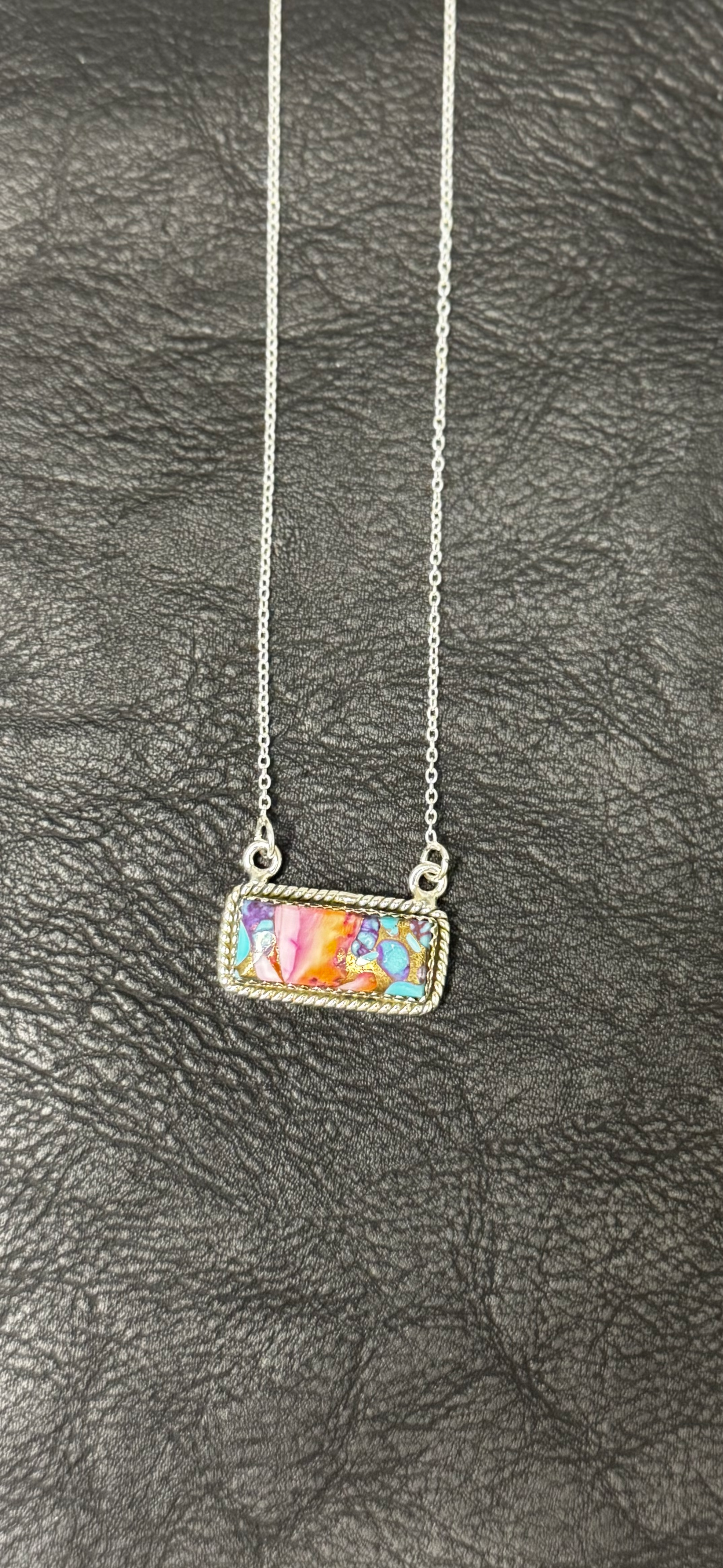 Necklace Bar - Pink Dahlia Stone - Sterling Silver