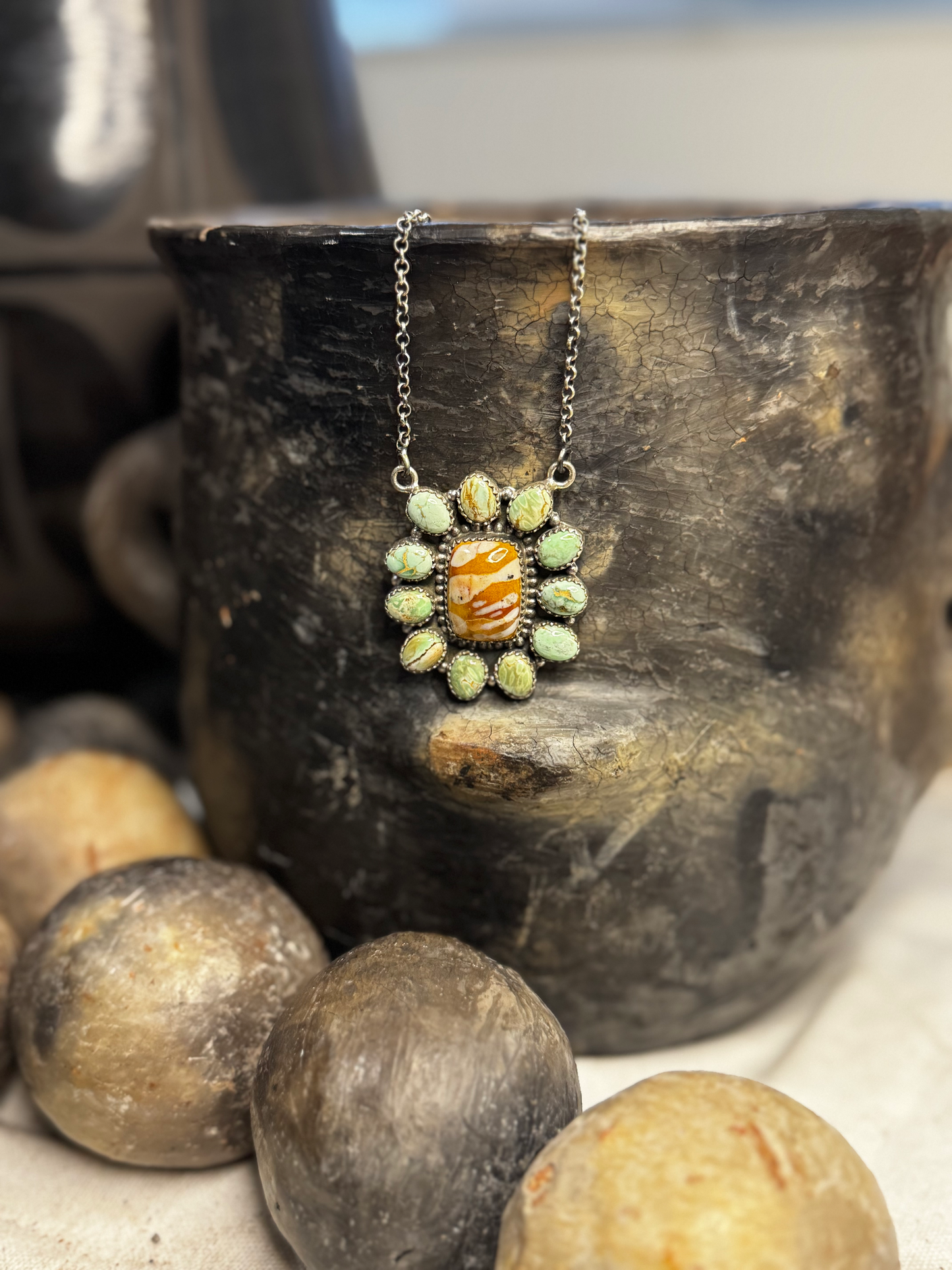 Cluster Necklace - Multi Colored Stone - Sterling Silver - HADA Collection