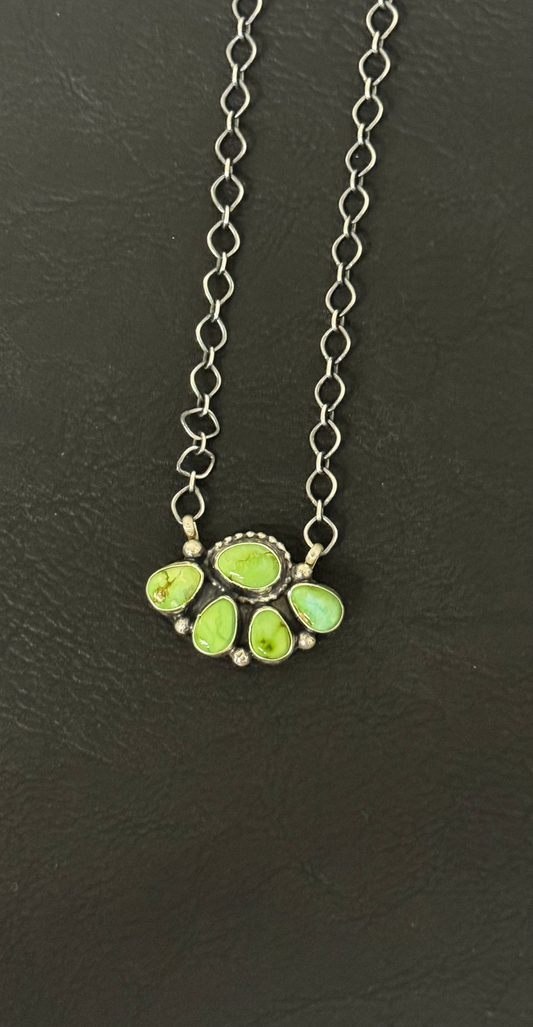 Multi Stone Half Cluster Necklace - Sonoran Turquoise - Sterling Silver - Native Handmade - Travis Jay (artist)