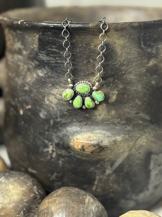 Multi Stone Half Cluster Necklace - Sonoran Turquoise - Sterling Silver - Native Handmade - Travis Jay (artist)