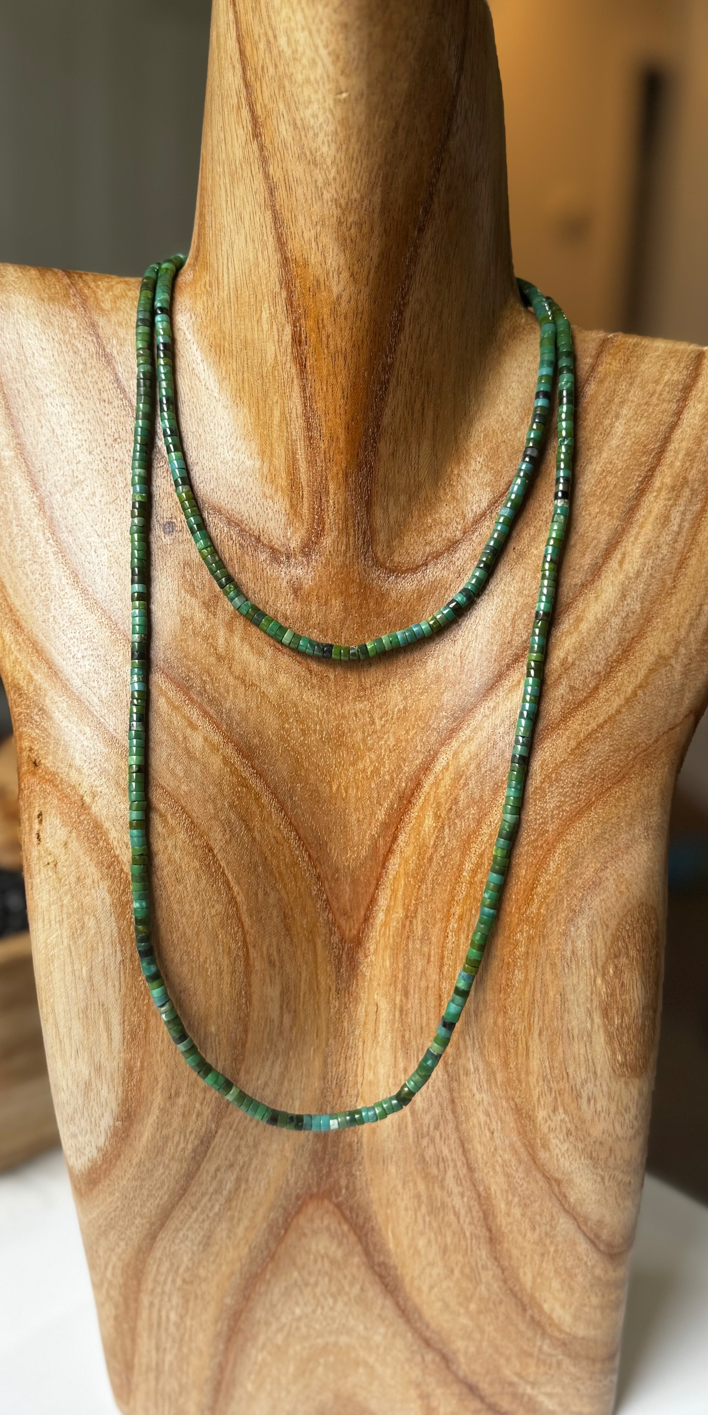 Turquoise Bead Necklace - Sterling Silver - Native Handmade - Corina Smith (Artist)