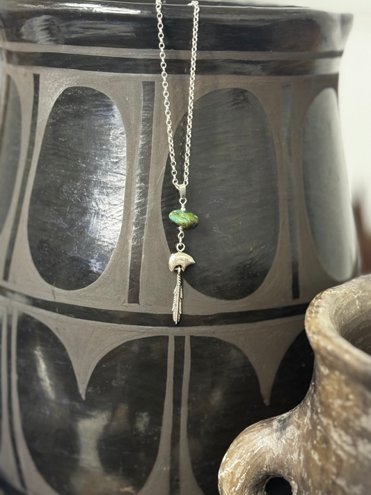 Necklace with Bear and Stone - Turquoise - Sterling Silver
